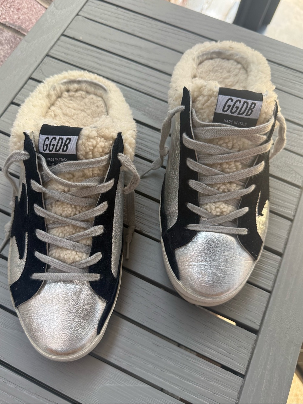 Golden Goose Silver Metallic & Black Sherpa-Lined Sneakers